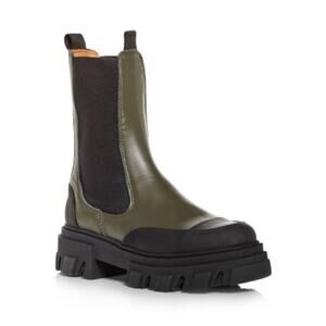 GANNI Mid Calf Chelsea Boots Kalamata Green Black Lug Sole Size 10 Chunky Chic